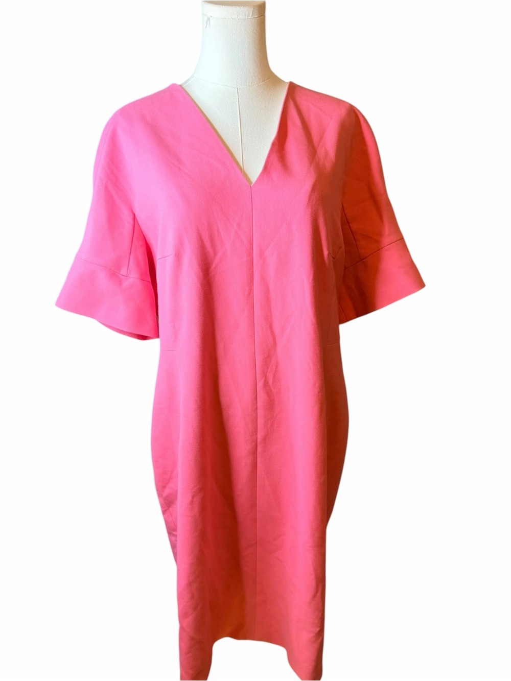 BOSS Hugo Boss Pink Shift Dress V-Neck Bell Sleeve Sheath Dress US 14